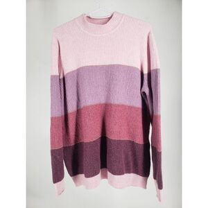 Vintage ELLE Pink Purple Shades w/ Rose Gold Accent‎ Stitching Sweater Sz Large